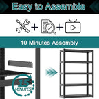 71" H Heavy-Duty Metal Storage Shelving, 5-Tier Garage Shelves Unit, 36" W 3000 LBS Ajustable Industrial Shelf for Garage, Warehouse, Home, Kitchen, Pantry, Office, Pure Black