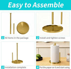 Paper Towel Holder Countertop, Standing Paper Roll Holder with Anti Slip Weighted Base, Stainless Steel Freestanding Paper Towel Holder for Kitchen, Gold