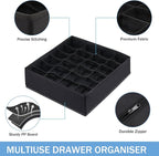 Foldable Storage Cubes Drawer Underwear Organizer Dividers， under Cabinet Organizer 24-Cell Fabric Storage Boxes for Lingerie,Socks,Ties （Black）