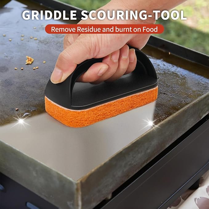 Griddle Cleaning Kit for Blackstone, Flat Top Grill Cleaner - Non-Scratch Scouring Pads for Blackstone Griddle Accessory,7 Griddle Scrubber Pads with 1 Handle,Easy Cleaning on Hot or Cold Surfaces