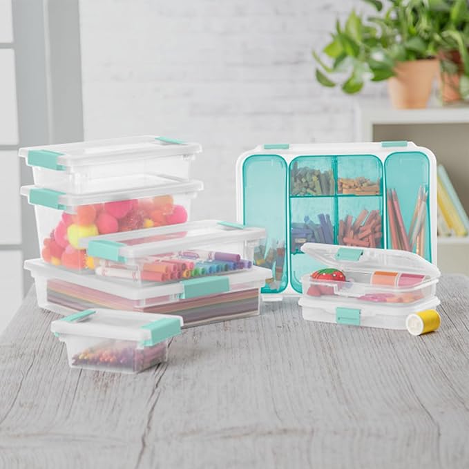 Sterilite 18-Pack Clip Box, Stackable Clear Plastic Bins with Latching Lids, Small - Writing, Arts or Crafts Supplies Storage Containers for Home, Office, Classroom and Workshop Organization