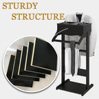 Wood Mens Valet Stand,Freestanding Suit Stand&Clothes Butler Valet Stand with Hanger,Tie&Belt Hooks,Shoe Rack,Storage Organizer for Keys,Watches,Wallet,Jewelry in Entrance,Bedroom (Styel 3, Black)