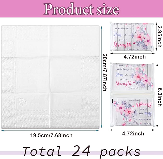 24 Packs Travel Size Tissue Pocket Slim Pack Facial 3 Ply Wallet Size Pocket Tissues for Travel Wedding Party Favors, 6 Styles(Flower Bible)