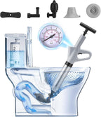 Air Plunger for Drain, High Pressure Air Drain Blaster with Visual Barometer Stainless Steel Toilet Clog Remover Toilet Unclogger Plungers for Bathroom, Toilets, Sink, Kitchen (Gray)