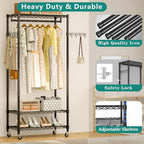 Heavy Duty Rolling Garment Rack, 3 Tiers Wire Shelves Adjustable Freestanding Portable Rolling Clothing Rack with Lockable Wheels, 44.9''L x 15.8''W x 78.8''H, Max Load 600LBS