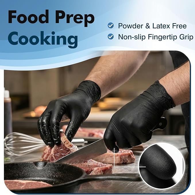 Fixwal 1200pcs Black Nitrile Disposable Gloves, 4 Mil, Latex Free & Powder Free, Food Grade for Cooking BBQ Food Prep, Cleaning, Automotive, Salon - Bulk Size