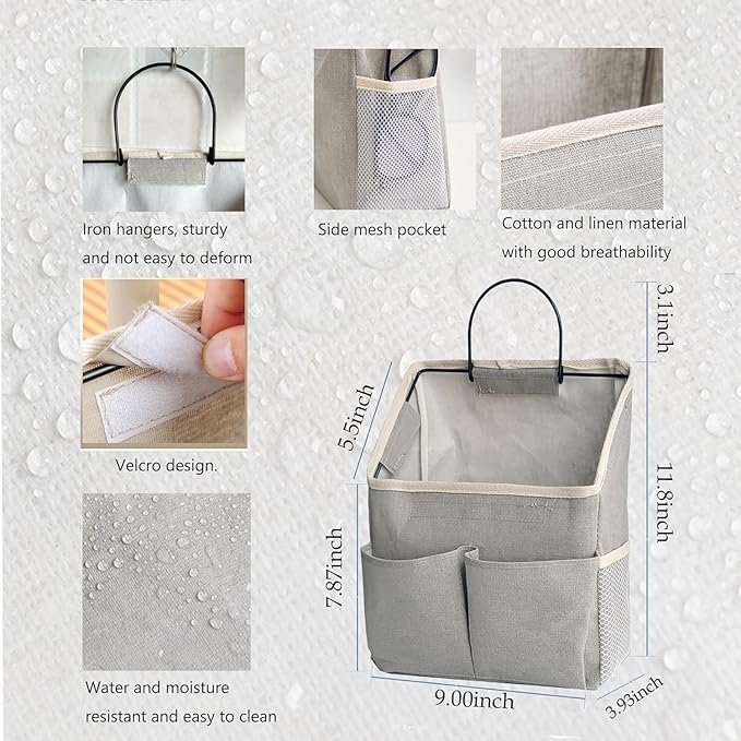 Wall Hanging Storage Bag,Wall Hanging Organizer bags with Pockets, Wall organizer Storage for Dormitory Bathroom Bedroom Kitchen (Grey1)