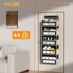 Over The Door Organizer with 5 Large Pockets, Over the Door Storage 10 Side Pockets 44 lb Load Behind Door Storage, Door Organizer Hanging Shelf for Closet Wall Bedroom Bathroom Nursery, 5-Tier Black