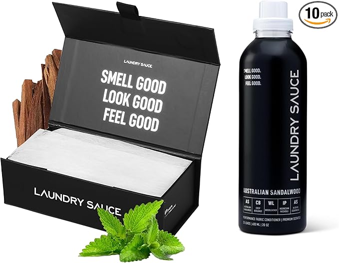 Laundry Sauce Bundle Set Luxury Scented Fabric Softener and Dryer Sheets Pack, Sophisticated Fragrances (Australian Sandalwood)