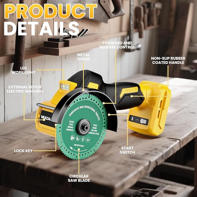 Cordless Cut Off Tool Compatible with DeWalt 20V Max Battery, 18,000 RPM Brushless Motor, 4" Blades (2pcs) with Dust Cover, 1.2mm Max Blade Thickness for Wood/Metal/Plastic【BATTERIES NOT INCLUDED】