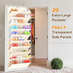 UVIAHOMI 20-30 Pairs Over the Door Shoe Organizer, Clear Pockets Hanging Shoe Storage for Closet, 10-Tier Door Shoes Rack, Handing Shoes Holder Fit All the Family's Sneakers, Boots, Heels, Beige