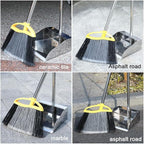 Broom and Dustpan Set, Outdoor Heavy Duty Broom with Stainless Steel Dustpan,Stiff Bristles Broom and Metal Dust Pan for Home