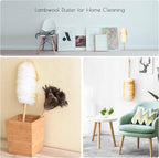 Lambswool Duster 16'' Length Solid Wooden Handle Leather Hang Strap for Cleaning Ceiling Fans Window Blinds Computer Furniture Figurines TV Natural Feather Duster,Pink