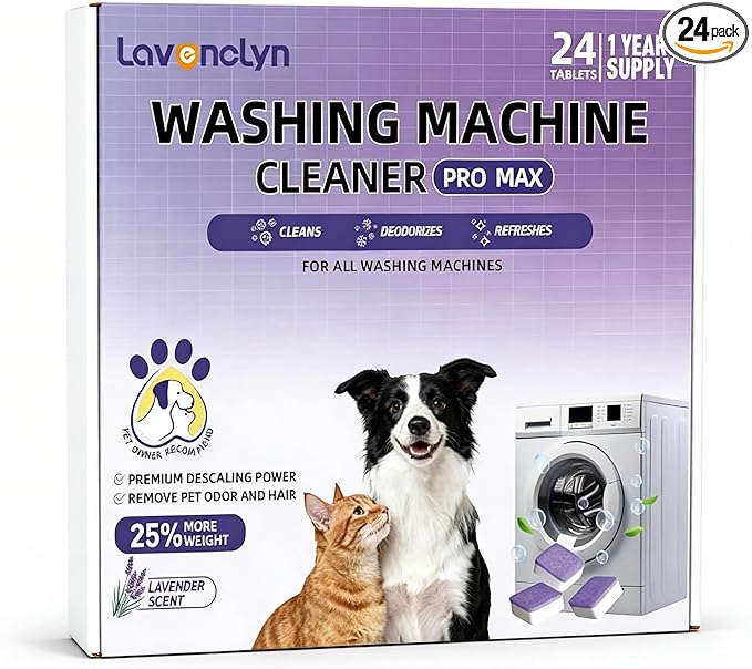 Washing Machine Cleaner Tablets for Pet Owners PRO MAX, Large Enzymatic Deep Cleaning Remove for Cat & Dog Hair, Odor, Residue, Compatible with HE, Top & Front Load