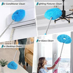 DRQ Ceiling Fan Cleaner Duster, 2 Pack Reusable Microfiber Duster with Extension Pole, 13 to 48 Inch Fan Blade Cleaner, Removable Dusters for Cleaning Walls Bookshelves Door Window Top (Blue Pink)