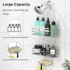 DAOYA Shower Caddy - Organizer with 6 Hooks, Soap Basket & Self-Adhesive Pad, Silver