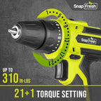SnapFresh Cordless Drill, 20V Power Drill Set with 2 Variable Speed, 21+1 Torque Setting, Lightweight, LED, 43pcs Drill Bits, Impact Drill Set for Home, DIY (Battery & Charger Not Included)