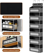 Over The Door Organizer with 6 Large Pockets, Over the Door Storage 12 Side Pockets, Hanging Door Organzier 44 lb Load Behind Door Storage Hanging Shelf for Closet Wall Bathroom Nursery, 6-Tier Black