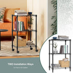 M MZG 3 Tier Shelf Metal Storage Shelves Wire Rack Closet Organizers with Wheel for Garage Kitchen Bathroom Laundry Black 11.8" D x 17.7" W x 29.8" H