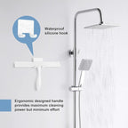 Shower Squeegee for Glass Doors, 11-Inch Silicone Squeegee with Non-Slip Handle and Adhesive Hook for Bathroom, Mirror, Tile, Car Window (White)