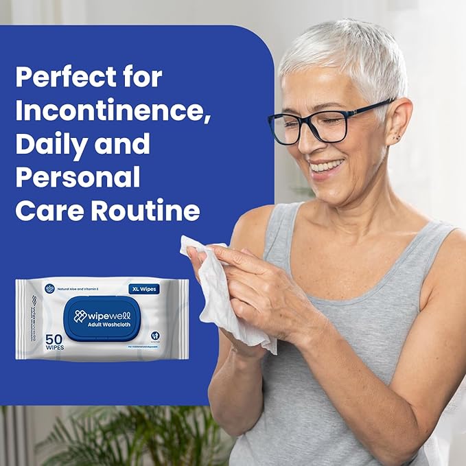Extra Large Adult Wipes for Incontinence – Disposable Adult Washcloths with Aloe & Vitamin E – Premium Washcloth, Soft, Durable Cleansing Wipes for Adults – 12 Pack (600 ct)