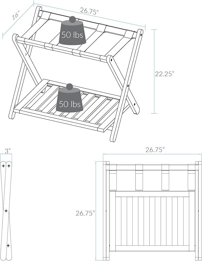 Casual Home Shelf-White Luggage Rack, 26.75" Wide