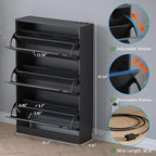 BORNOON Shoe Cabinet with Odor Control and Back Panels, Deodorizing Slim 3-Flip Shoe Storage Cabinet for Entryway, Freestanding Hidden Shoe Rack Organizer for Entrance, Hallway, Bedroom