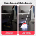 Indoor Broom with LED Lights | Angle Broom for Dark Corners & Low Light Areas | Soft Bristle, Adjustable Long Handle | Floor Sweeper for Kitchen, Room, Office & Garage (White)