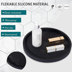 Silicone Bathroom Tray Round Vanity Tray Decorative Soap Holder Kitchen Countertop Organizer Coffee Table Decor for Candle, Perfume, Plant, 12 Inch, Black