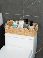 Coeusy 2 Pack Toilet Baskets,Scalloped Edge Wicker Basket for Toilet Paper Storage,Small Baskets for Bathroom,Living Room,Countertop, Shelves,Both Organizer&Decor,Natural Water Hyacinth