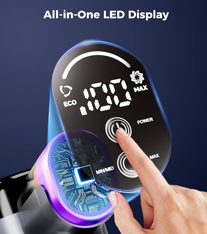 Cordless Vacuum Cleaner, 500W 40Kpa 60Mins Vacuum Cleaners for Home, Anti-tangle Stick Vacuum with Self-Standing, Wall Mount Charging, LDE Display, Wireless Vacuum for Carpet Pet Hair Hardfloor, Blue