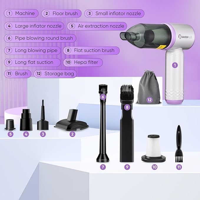 Mini Vacuum Cleaner, 3 in 1 Cordless Handheld Vacuum Cleaners, 18000Pa High Power Car Vacuum Cleaner with Brushless Motor,Adjustable Car Vaccum Portable for Cars,Desktop (Sliver and Purple)
