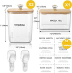 3 Pack Large Laundry Powder Container and Dryer Sheet Holder with Airtight Lid, Clear Plastic Laundry Pods Container for Laundry Room with Scoops, 12 Lables