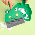 Cute Frog Mini Broom and Dustpan Set, Green Small Dust Pan and Brush Set for Tabletop Desk Keyboard Cleaning, Portable Hand Broom Dustpan for Home Office Dorm Camping