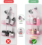 DAOYA Pink 3-Tier Over Head Shower Caddy with Soap Holder & 6 Hooks - Hanging Shower Caddy for Bathroom Organizer