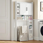 MHOM 67.8" H Over The Toilet Storage Cabinet with Adjustable Shelves & Toilet Paper Holder, Farmhouse Over Toilet Bathroom Organizer, Double Door Toilet Cabinet for Bathroom, and Laundry, White