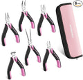 WORKPRO 6-Piece Mini Pliers Set, Needle Nose, Long Nose, Bent Nose, Diagonal, End Cutting and Linesman, for Crafts Work, Electronic Repair, with Pouch - Pink Ribbon