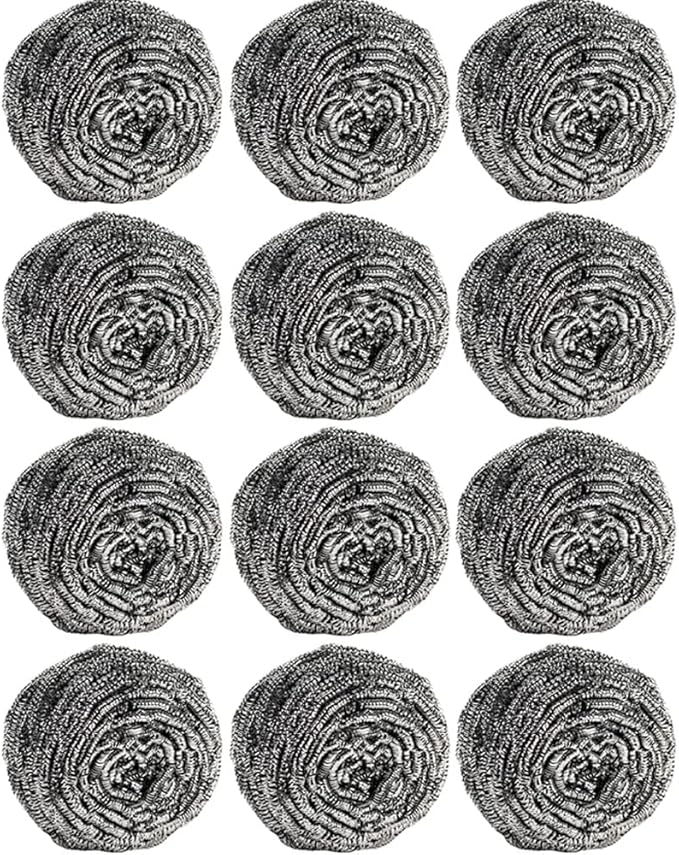 12Pcs Steel Wool Scrubber Pads for Cleaning Dishes, Pans, Pots, Ovens, Grills, Sinks - Stainless Steel Scrubbers for Kitchen, 12 Pack