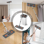 Mop and Bucket with Wringer Set for Home,61" Flat Mop and Bucket System for Floor Cleaning,Wet Dry Mop Window Wall Cleaner with Long Handle,Floor Mop with 4 Washable Microfiber Pads