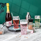 LIYH 100 Pcs 16 oz Silver Plastic Cups - Clear Plastic Tumblers with Silver Rim Big Size Fancy Disposable Clear Cups for Party & Wedding