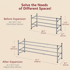Tajsoon 2 Tier Expandable Shoe Rack for Closet, 28“-41“Adjustable & Stackable Shoe Shelf Storage, Metal Shoe Rack Organizer for Front Door Entrance, Closet, Garage, Entryway, Grey