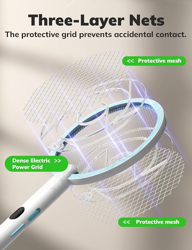 YISSVIC Electric Fly Swatter Bug Zapper Racket 4000V LED Screen Dual Modes Fly Zapper Rechargeable for Indoor Home Office Backyard Patio Camping