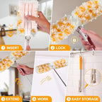 Gelibo 6ft Extendable Duster Handle with 5 Refills,Compatible with Swiffer,360°Rotating Ceiling Fan Dusters with Lock, Heavy Duty Microfiber Dusting Pads for Home Cleaning,Blinds,Hard-to-Reach Areas
