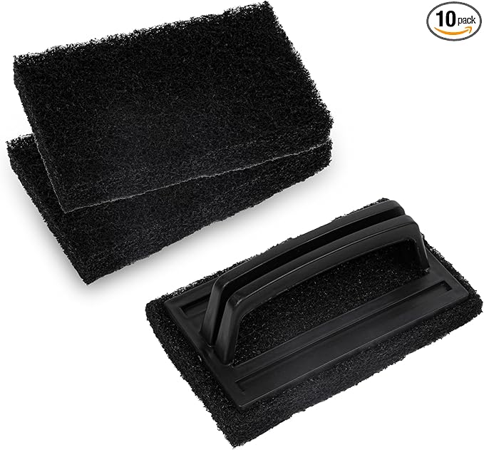 Restaurantware RW Clean 6 Inch x 3.5 Inch Scouring Pads 10 Multi Purpose Scrub Pads - Non Abrasive Heavy Duty Black Nylon Scrub Pads For Cleaning For Cleaning Or Scrubbing