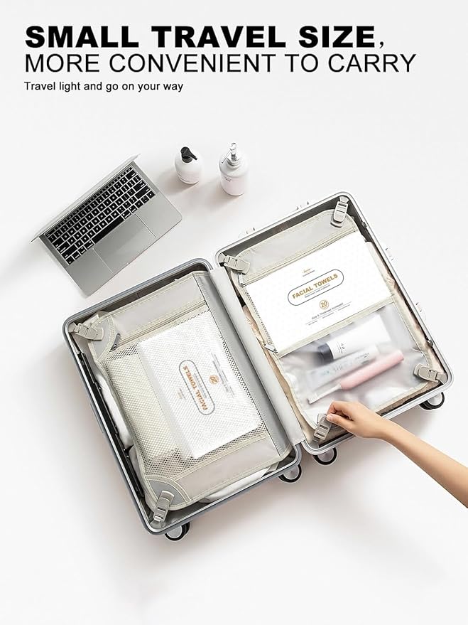 Disposable Face Towel,Biodegradable Facial Towels 9.8"×9.8",20 Count Extra Thick Soft Large Travel Clean Facial Towels Plant Fiber Facial Washcloth Dry Wipes for Sensitive Skin,Travel,Makeup Remover