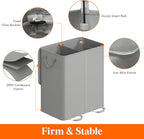 Lifewit Double Laundry Hamper with Lid and Removable Laundry Bags, Large Collapsible 2 Dividers Dirty Clothes Basket with Handles for Bedroom Laundry Room Closet Bathroom College, 155L Silver Gray