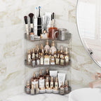 Asayuee 3-Tier Corner Bathroom Counter Organizer with Top Toothbrush Holders,Large Makeup Organizer Countertop with Brush Holder,Skincare Organizers Corner,Exquisite Vanity Organizer (Gray, 3 Tier)