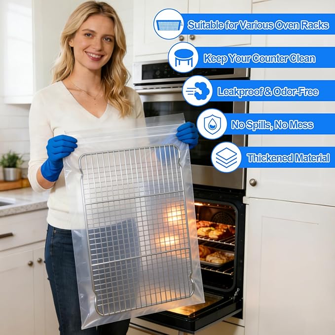 Palksky Oven Rack Cleaning Bags, 27.5''*19.6'' Heavy Duty No Scrub Oven Rack Cleaning Bags, Reusable Leak-Resistant PE Bags for Deep Soaking Grill Grates, BBQ Racks, No Cleaner Included, 10 Pack