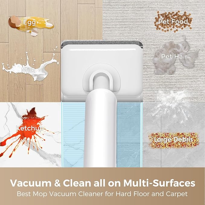 HABIUBIU Wet Dry Vacuum Cleaner, 180° Lay-Flat Cordless Vacuum Mop Combo with Edge Cleaning, All-in-One Floor Cleaner for Hard Floors, Self-Cleaning, 45mins Runtime, LED Display, Voice Prompts