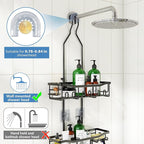 Upgraded Extended Length Shower Organizer with Hooks, Rustproof Shampoo Soap Holder, Large Hanging Bathroom Caddy